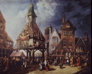 ストラットフォード・オン・エイボン、1769年のシェイクスピア・ジュビリー、ハイ・クロスにて（カラーリトグラフ