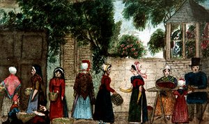 ストリート・マーケットの風景 1840年頃 （紙に水彩画） 作： English School