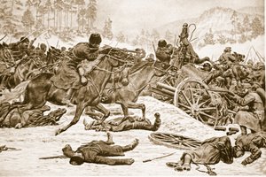1914〜19年、カルパティア山脈でドゥクラ南部のロシア人によって運ばれた高所での頑固な戦い 作： English School