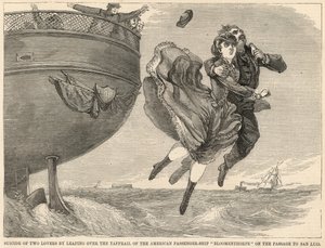 アメリカの客船Bloomenthorpeのタフレールを飛び越えて2人の恋人の自殺 作： English School