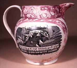 サンダーランド・ウェアの水差し 転写プリント 19世紀前半 陶磁器 作： English School