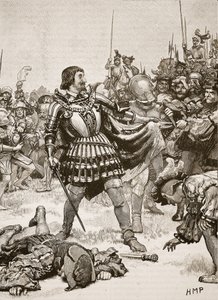 パヴィアの戦場でのフランシスの降伏、カッセルズイラストレイテッドイングランドオブイングランドのイラスト（セピア写真） 作： English School