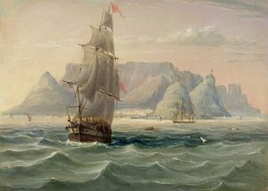 テーブルマウンテン、ケープタウン、海から、1820（カードに油彩）
