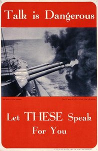 話すことは危険だ。これがあなたの代弁者です」、第二次世界大戦のポスター（カラーリトグラフ）。 作： English School