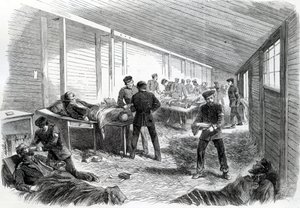 1864年のデュエペルにあるプロイセン第2パラレルの背後にある一時的な野戦病院 作： English School