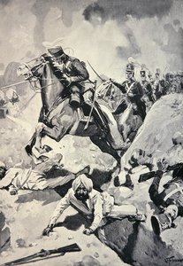 サックウェルが第3軽騎兵隊を率いてシークの土塁を通過、ソブラオンの戦い 作： English School