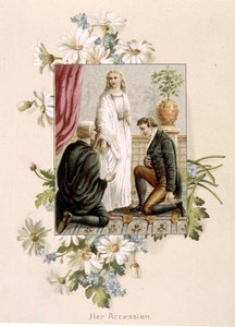 ヴィクトリア女王の即位、1837年6月20日、クレイク夫人の「Fifty Golden Years」からの挿絵、ラファエル・タック社刊 作： English School