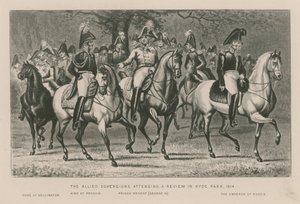 1814年のハイドパークでのレビューに参加した連合国のソブリン 作： English School