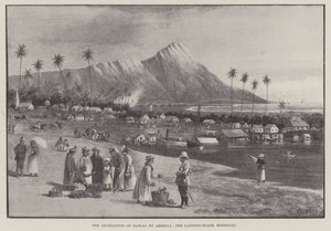 アメリカによるハワイの併合、上陸地ホノルル（エングレーヴィング 作： English School