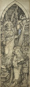 受胎告知、ヒートン、バトラー＆ベインのワークショップ、1900年頃（黒のクレヨンと白は白で強調） 作： English School