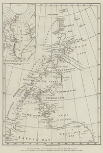 北極探検隊、北極海へのスミス・サウンド・ルートの地図（エングレービング 作： English School