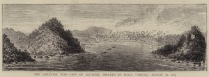 1873年8月28日、HMS "Druid "によって砲撃されたAquidahの眺め（アシャンティ戦争）（彫刻 作： English School