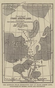 オーストリア極地探検隊、パイヤーとヴェイプレヒトが発見したフランツ・ヨーゼフ・ランドの地図（エングレーヴィング