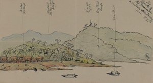 ビルマのイラワジの銀行、1886年（紙にペンとインクが付いたトイレ） 作： English School