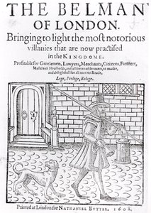 トーマス・デッカー（c.1570-c.1641）によるロンドンのベルマンタイトルページ、ナサニエルバター、1608年 作： English School