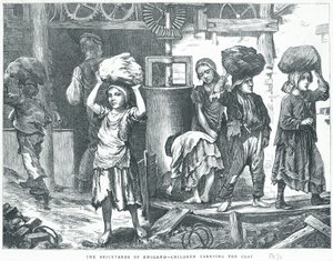 イギリスのブリックヤード、粘土を運ぶ子供たち、1871 作： English School