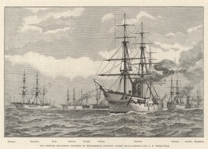 サー・E・R・フリーマントル少将のもと、モザンビーク海峡を巡航する英国艦隊（彫刻作品 作： English School