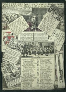 バブラーのメドレーまたは1720年のヨーロッパの記念碑である時代のスケッチ、風刺的な彫刻 作： English School
