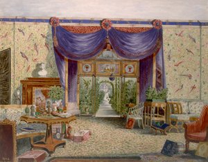 1840 年、オックスフォードシャー、ミドルトン パークのチャイニーズ ルーム。 作： English School