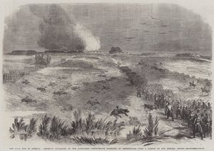 アメリカ南北戦争、センタービルの放棄された南軍陣地に進撃する連邦軍(エングレーヴィング)