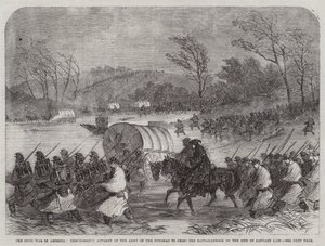 アメリカ南北戦争、昨年1月20日のポトマック軍によるラッパハノック越えの失敗(エングレーヴィング) 作： English School