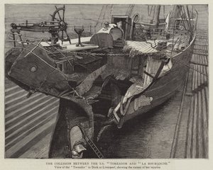 SS "Toreador "と "La Bourgogne "の衝突(エングレービング) 作： English School