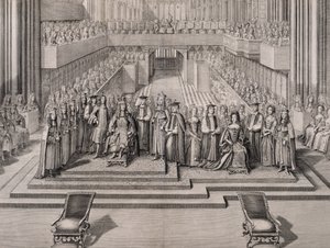 ジェームズ2世（1633-1701）と2人目の妻のモデナのマリア（1658-1718）1685の戴冠式 作： English School