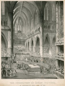 1838年6月28日、ウェストミンスター寺院でのビクトリア女王の戴冠式 作： English School