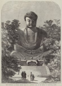 日本の鎌倉寺にある大仏（ブロンズ製の巨大な仏像）（エングレーヴィング 作： English School