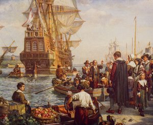 1620年の巡礼者の父の出発、HGウェルズの「歴史の概要」第2巻、1920年出版 作： English School