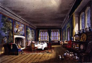 コテヘル邸のダイニングルーム、1830-40年頃（カラーリトグラフ） 作： English School