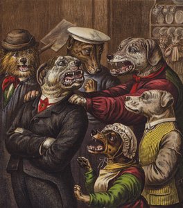 犬の晩餐会（カラーリトグラフ） 作： English School