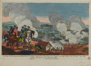 ヨーク公（1763-1827）が1794年4月26日、カトーの近くのフランス人を、1834年にF.ウェストによって出版された7年間の戦争シーンから破った。 作： English School