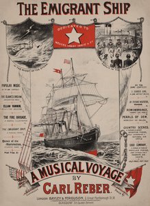 The Emigrant Ship, ヴィクトリア朝の楽譜カバー（カラーリトグラフ） 作： English School