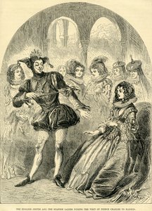 チャールズ皇太子のマドリード訪問中の英国の道化師とスペインの女性 作： English School
