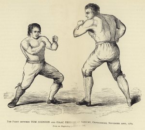 1789年11月22日、オックスフォードシャー州バンバリーでのトムジョンソンとアイザックペリンの戦い、1790年に出版された彫刻から 作： English School