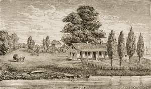 1876年に宗教区協会によって発行された「アメリカンピクチャーズ」から、シカゴのマッキンジーによって最初に建てられた家 作： English School