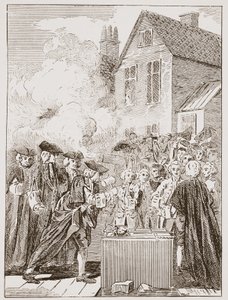 ブラックフライアーズブリッジの礎石、1760年、現代版画 作： English School