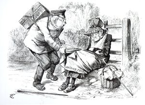 1896年9月5日、ロンドンのシャリヴァリ、イギリスの貿易からの市場シェア、パンチからの似顔絵を盗んだドイツの商業旅行者 作： English School