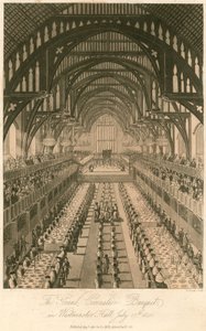 1821年7月17日、ウェストミンスターホールでのジョージ4世の戴冠式の大宴会 作： English School