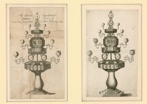 1669年7月24日、ホワイトホールのプリヴィガーデンに設置された大ピラミッド型マルチフォームダイヤル 作： English School