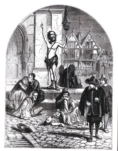 1665年の大疫病、ロンドンを非難した熱狂者（彫刻）（bw写真） 作： English School