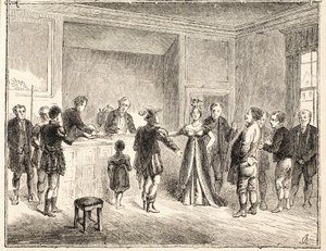 1811年の絵からの手と鋏、パイプードルの裁判所の前の事件 作： English School