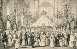 1833年6月19日に開催された、ビクトリア女王が外国人の苦痛に直面するファンシーフェアのプライベートビューを行ったハノーバースクエアルーム 作： English School