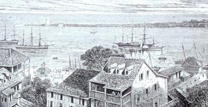 ナッソーの港（1880年頃に出版されたトーマス・ミルナー牧師の「The Gallery of Geography」より）（エングレーヴィング 作： English School