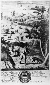 1686年にリチャードブルームによって出版された「紳士のレクリエーション」からの、停滞を宿すための血の猟犬を連れた港湾労働者 作： English School