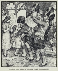 「ハイランドの兵士たちは、生存者の中にいた小さな子供たちを拾いました」 作： English School