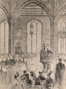 1887年5月28日のイラスト入りロンドンニュースによるウェストミンスターのセントマーガレッツ教会のジュビリーサービスに出席した下院 作： English School