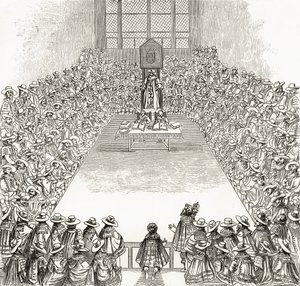 リチャード・ラヴェット牧師による「ロンドンの写真：ペンと鉛筆で描かれた」からのジェームズ1世の下院 作： English School