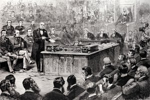 4月8日（木曜日）の下院：1886年4月17日、「The Illustrated London News」からのアイルランド政府に関する討論 作： English School